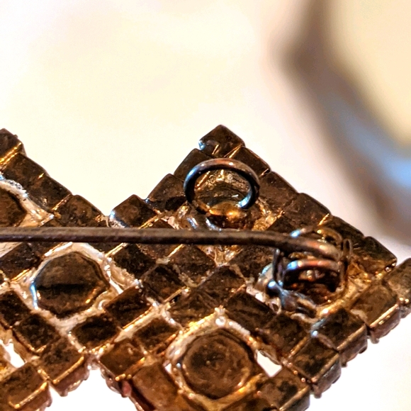 Vtg Art Deco Silverplate Rhinestone Brooch Pendant - Picture 3 of 8